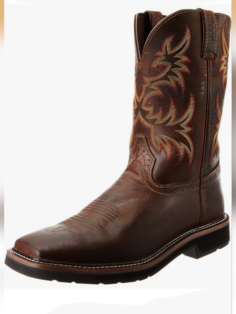 JUSTIN LEATHER WORK BOOTS OIL RESISTING WESTERN PULL ON EXTRA WIDE MEN'S 11 EE